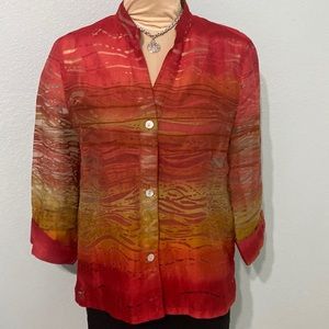 Ruby Rd  sunset sheer blouse cuffed sleeves size 14